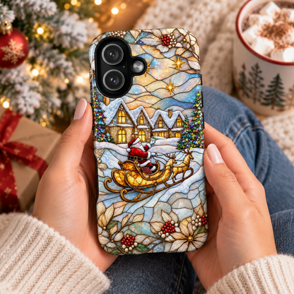 Christmas Santa Stained Glass Phone Case | Santa Claus Winter Village Design for iPhone & Samsung