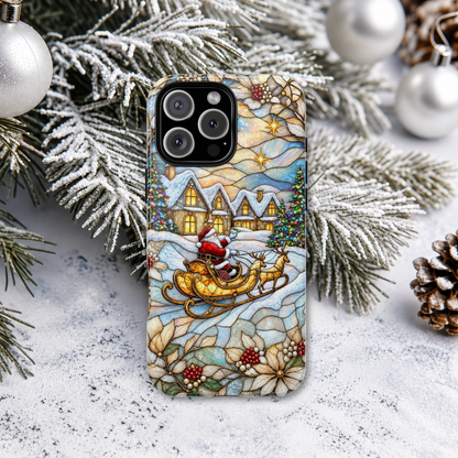 Christmas Santa Stained Glass Phone Case | Santa Claus Winter Village Design for iPhone & Samsung