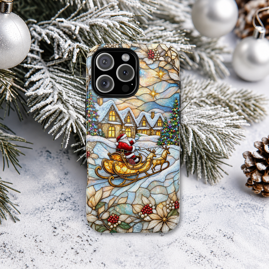 Christmas Santa Stained Glass Phone Case | Santa Claus Winter Village Design for iPhone & Samsung